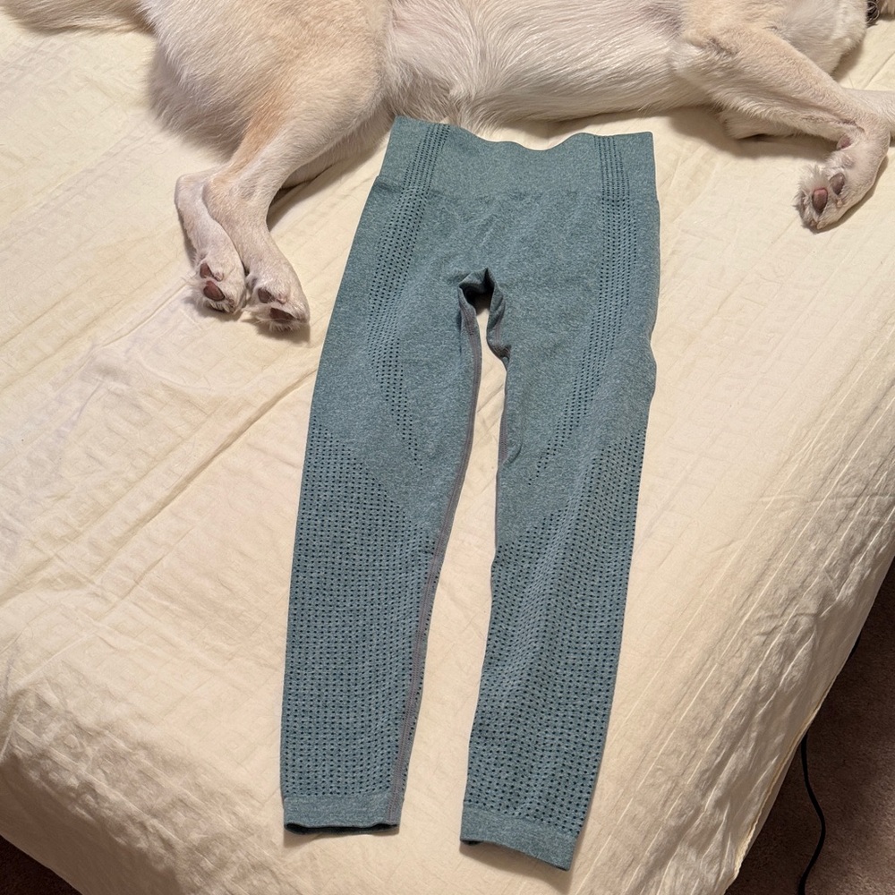 Blue Textured Leggings